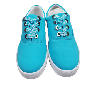 Isaac Mizrahi Women's Canvas Sneakers with Gingham Laces Vivid Aqua, 5 Medium